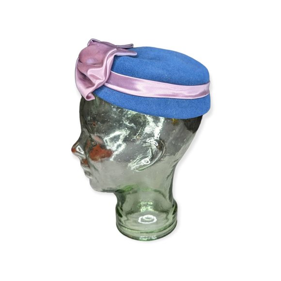 Vintage Valerie Modes Genuine Fur Felt Blue & Pink Bow Hat main image 9